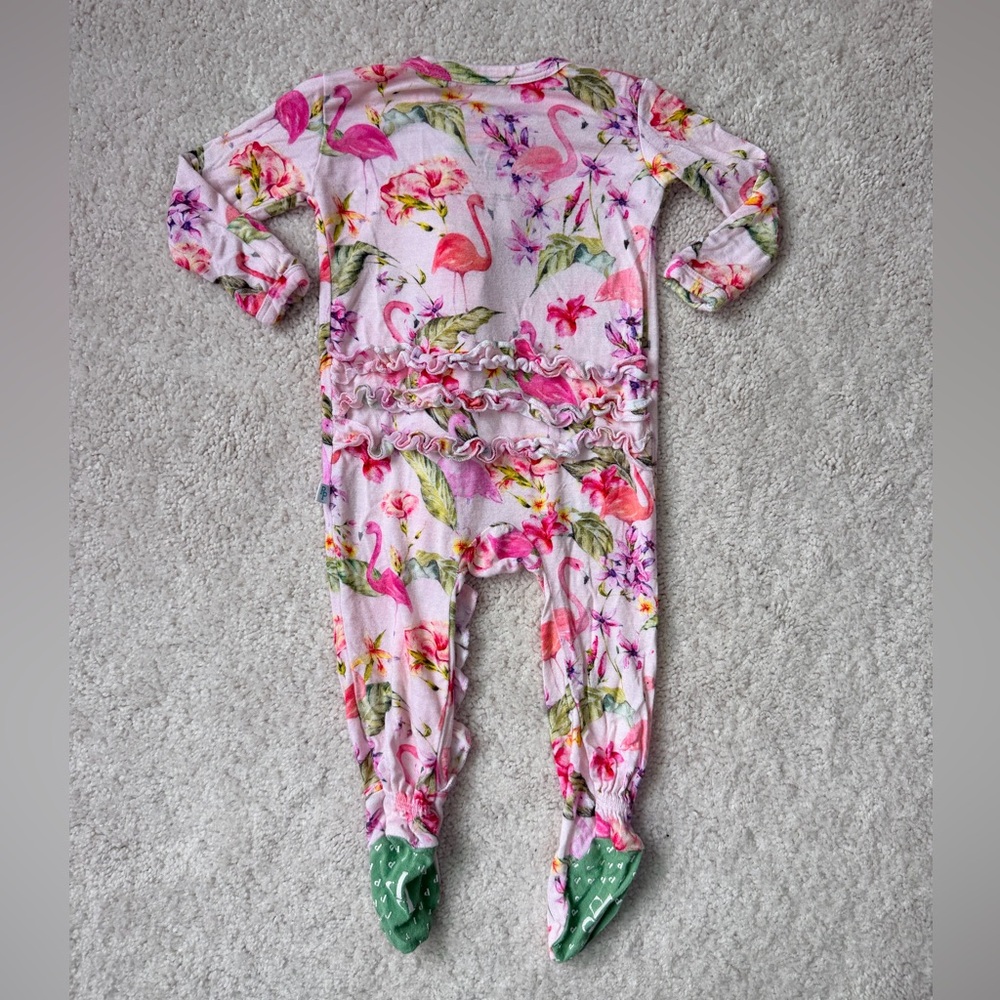 Posh Peanut Pink Flamingo “Leilani” Footie Ruffled Zippered One Piece - Picture 9 of 12